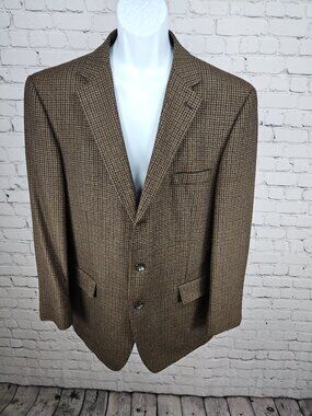Stafford Essentials Brown Houndstooth 100% Lambswool 2 Button Sport Coat 44R